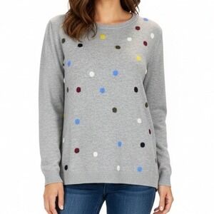 Talbots Gray 100% Cotton Polka Dot Crewneck Sweater‎ 1X Plus Preppy